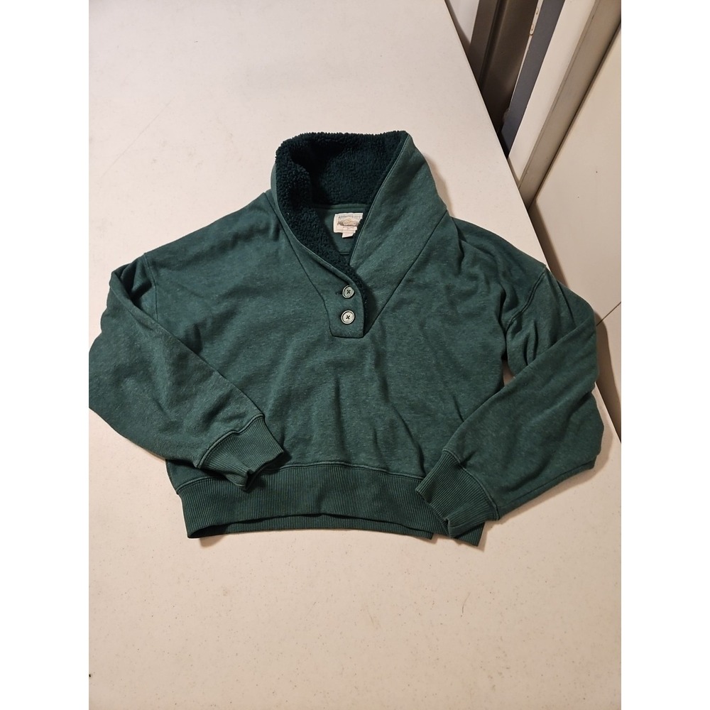 American Eagle Green‎ sweatshirt Womens Small Sherpa collar Super Soft (A1079)